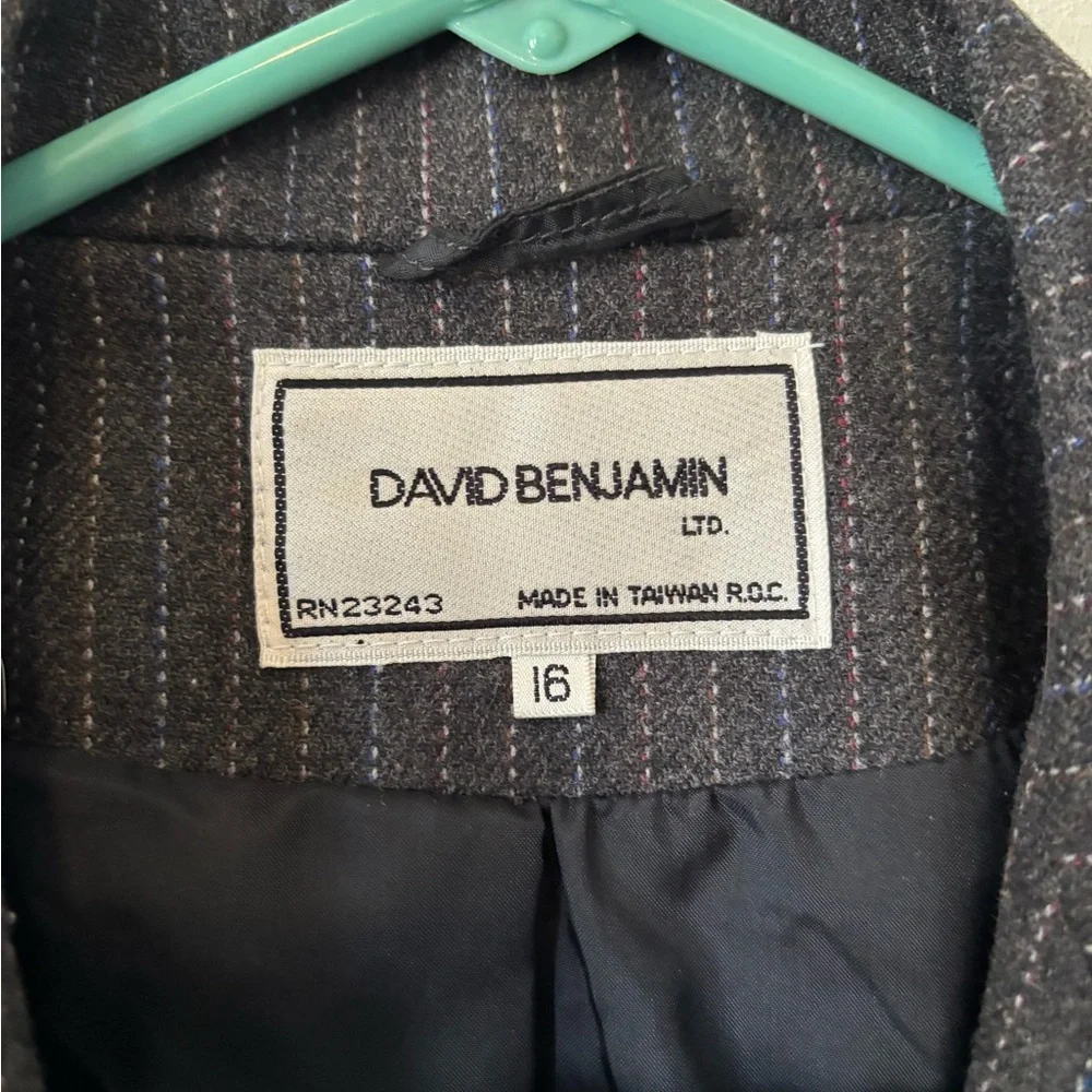 David Benjamin Wool Blend Charcoal Gray Pinstripe Blazer - Picture 3 of 4